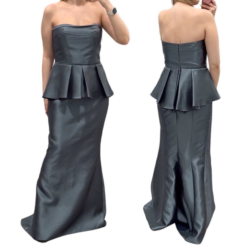 Alvina Valenta Maids Strapless Mikado Trumpet Gown Dress with Peplum Detail 9265